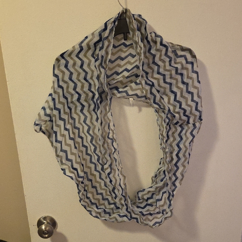 Blue and White Chevron Infinity Scarf